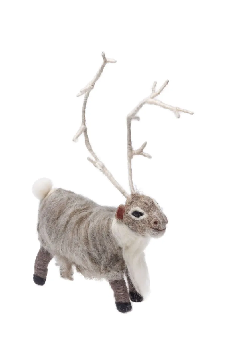 De Kulture Handmade Premium Wool Felt Reindeer Eco Friendly Needle Felted Christmas Xmas Tree Decoration Stuffed Ornament for Home Office Party Holiday Décor, 7.5x2x8 (LWH) Inches